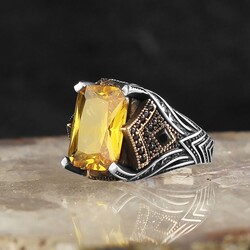 925 Sterling Silver Men's Ring with Citrine Stone - 1