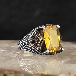 925 Sterling Silver Men's Ring with Citrine Stone - 3