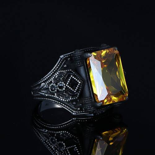 925 Sterling Silver Men's Ring with Citrine Stone - 1