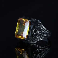 925 Sterling Silver Men's Ring with Citrine Stone - 2