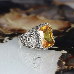 925 Sterling Silver Men's Ring with Citrine Stone - 1