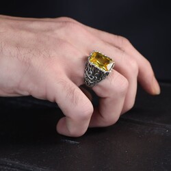 925 Sterling Silver Men's Ring with Citrine Stone - 3