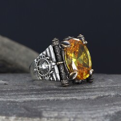 925 Sterling Silver Men's Ring with Citrine Stone - 1