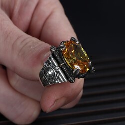 925 Sterling Silver Men's Ring with Citrine Stone - 3