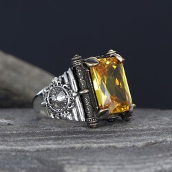 925 Sterling Silver Men's Ring with Citrine Stone - 1