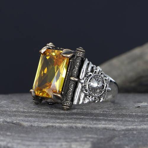 925 Sterling Silver Men's Ring with Citrine Stone - 2