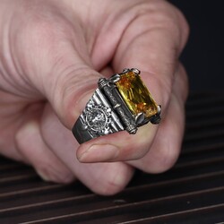 925 Sterling Silver Men's Ring with Citrine Stone - 3