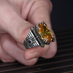 925 Sterling Silver Men's Ring with Citrine Stone - 3