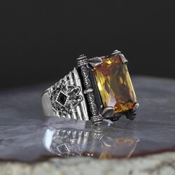 925 Sterling Silver Men's Ring with Citrine Stone - 1