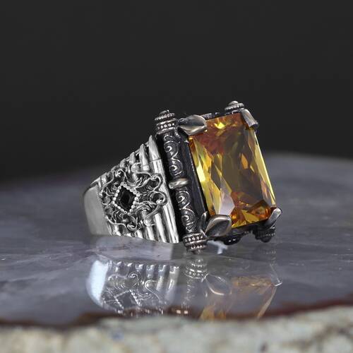 925 Sterling Silver Men's Ring with Citrine Stone - 1