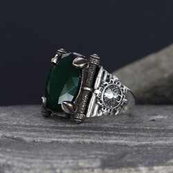 925 Sterling Silver Men's Ring with Green Zircon Stone - 2