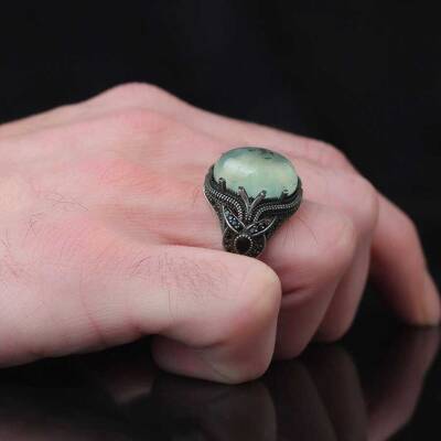 925 Sterling Silver Men's Ring with Jade Stone - 3