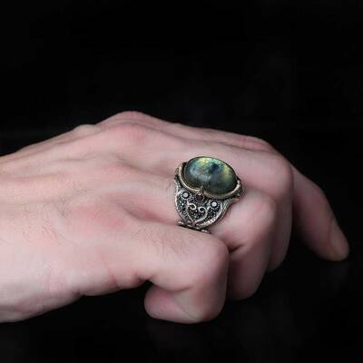 925 Sterling Silver Men's Ring with Labradorite Stone - 3