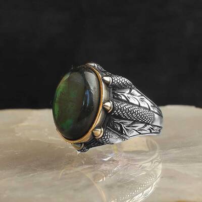 925 Sterling Silver Men's Ring with Labradorite Stone - 1