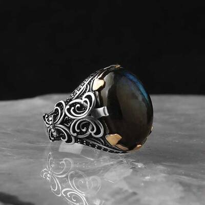 925 Sterling Silver Men's Ring with Labradorite Stone - 2