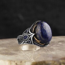 925 Sterling Silver Men's Ring with Lapis Stone - 1