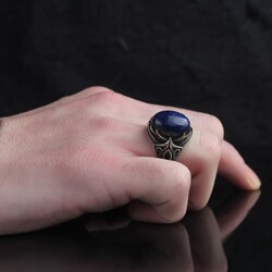 925 Sterling Silver Men's Ring with Lapis Stone - 3