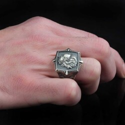 925 Sterling Silver Men's Ring with Lion Symbol - 2