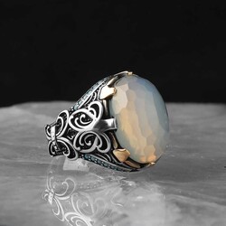 925 Sterling Silver Men's Ring with Moon Stone - 2