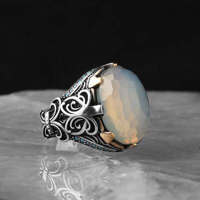 925 Sterling Silver Men's Ring with Moon Stone - 2