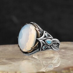 925 Sterling Silver Men's Ring with Moon Stone - 1