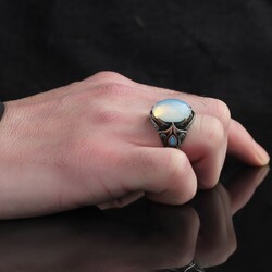 925 Sterling Silver Men's Ring with Moon Stone - 2