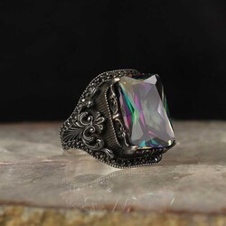 925 Sterling Silver Men's Ring with Mystic Topaz Stone - 1