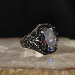 925 Sterling Silver Men's Ring with Mystic Topaz Stone - 1