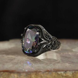 925 Sterling Silver Men's Ring with Mystic Topaz Stone - 2