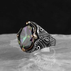 925 Sterling Silver Men's Ring with Mystic Topaz Stone - 1