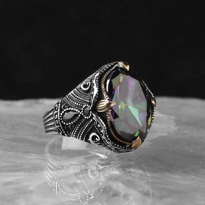 925 Sterling Silver Men's Ring with Mystic Topaz Stone - 2