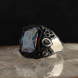 925 Sterling Silver Men's Ring with Mystic Topaz Stone - 1