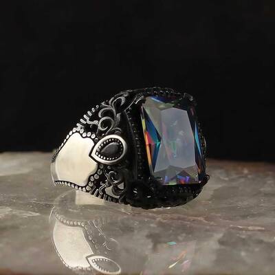 925 Sterling Silver Men's Ring with Mystic Topaz Stone - 2