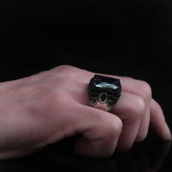 925 Sterling Silver Men's Ring with Mystic Topaz Stone - 3