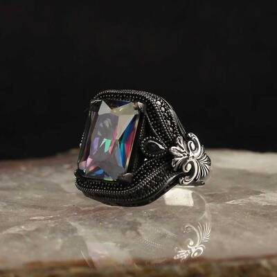 925 Sterling Silver Men's Ring with Mystic Topaz Stone - 1