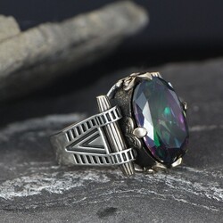 925 Sterling Silver Men's Ring with Mystic Topaz Stone - 1