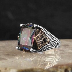 925 Sterling Silver Men's Ring with Mystic Topaz Stone - 1