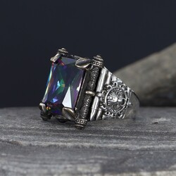 925 Sterling Silver Men's Ring with Mystic Topaz Stone - 2