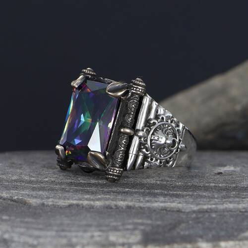 925 Sterling Silver Men's Ring with Mystic Topaz Stone - 2