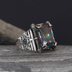 925 Sterling Silver Men's Ring with Mystic Topaz Stone - 1