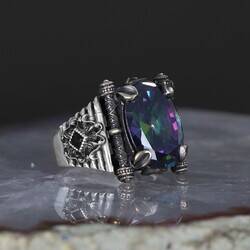 925 Sterling Silver Men's Ring with Mystic Topaz Stone - 4