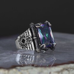 925 Sterling Silver Men's Ring with Mystic Topaz Stone - 1