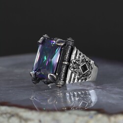 925 Sterling Silver Men's Ring with Mystic Topaz Stone - 2