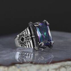 925 Sterling Silver Men's Ring with Mystic Topaz Stone - 4