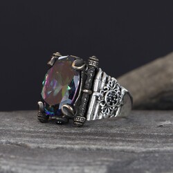 925 Sterling Silver Men's Ring with Mystic Topaz Stone - 1