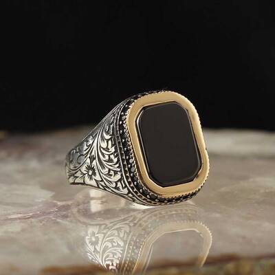 925 Sterling Silver Men's Ring with Onyx Stone - 2