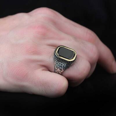 925 Sterling Silver Men's Ring with Onyx Stone - 3