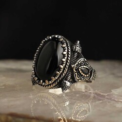 925 Sterling Silver Men's Ring with Onyx Stone - 1