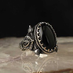 925 Sterling Silver Men's Ring with Onyx Stone - 2