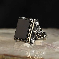 925 Sterling Silver Men's Ring with Onyx Stone - 2